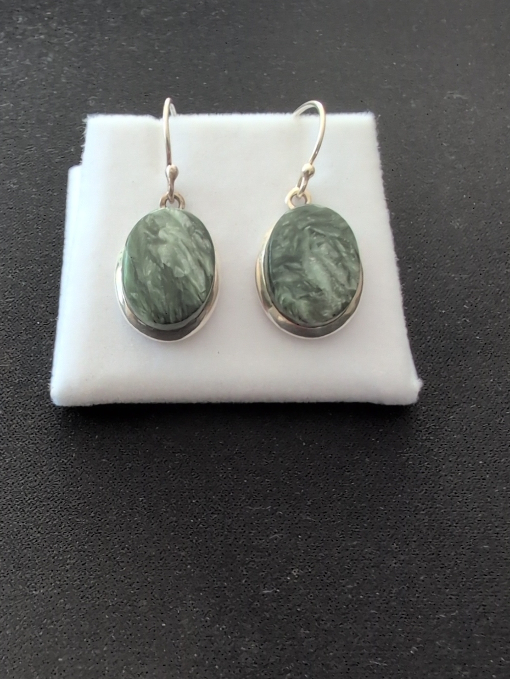 Sterling Silver and Seraphinite Oval Drop Earrings